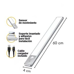Barra de luz LED 60cm c/sensor de mov. Imantada